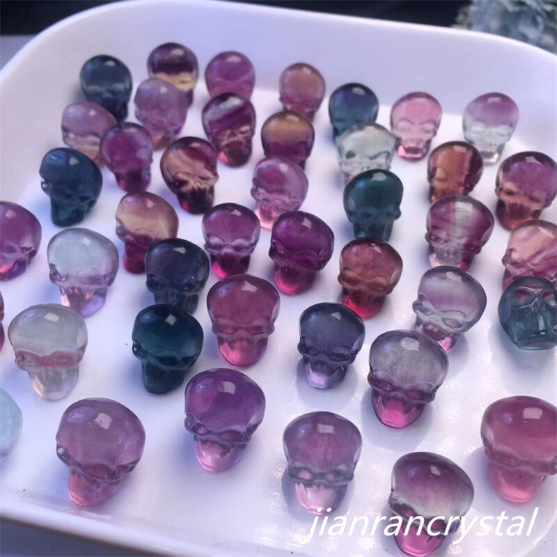 Natural Fluorite Skull Hand Carved Mini Quartz Crystal Reiki Healing Gift 5pcs