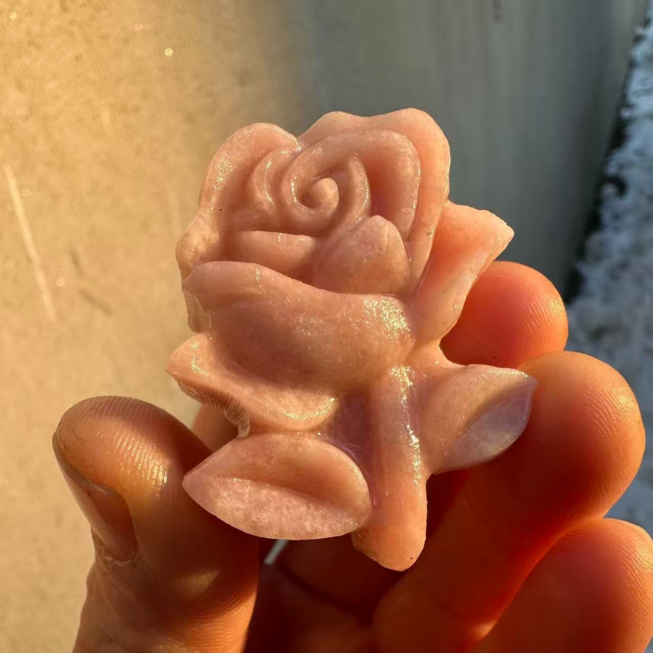 1pc Natural Pink opal Quartz hand-Carved flower skull Crystal Reiki healing gift