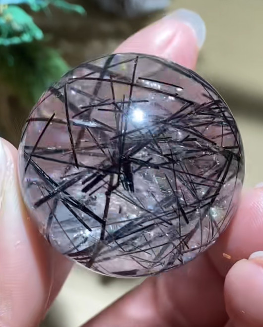 36mm Natural Black Rutilated Quartz Sphere Energy Crystal Ball Reiki Decor