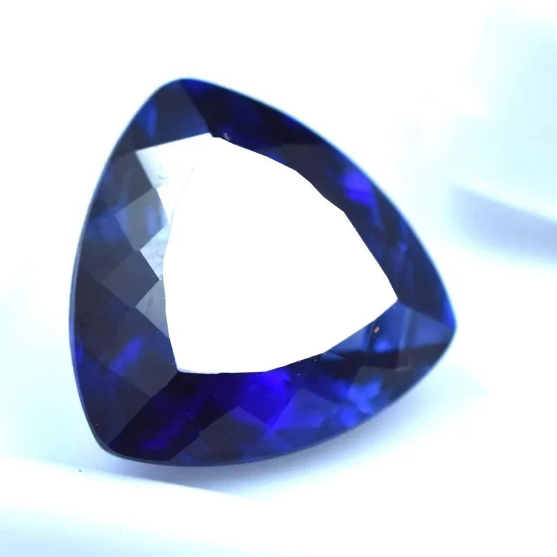 12 Ct Natural Trillion Cut Kashmiri Royal Blue Sapphire Certified Loose Gemstone