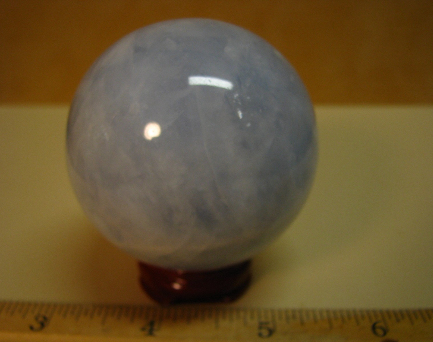 .59lb 2.26inch BLUE CELESTITE SPHERE W/WOOD STAND MADAGASCAR #059