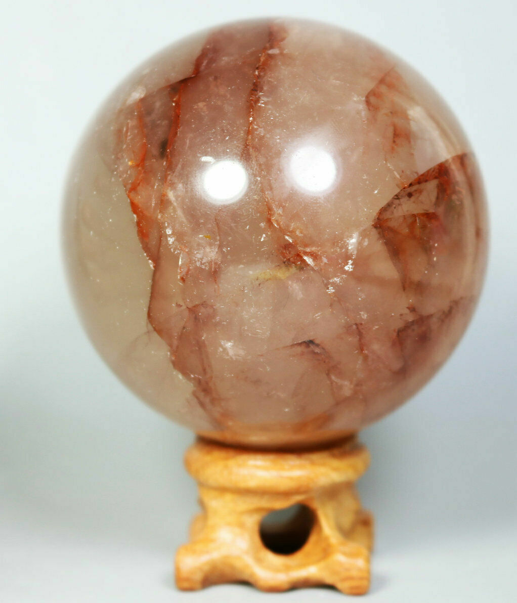 Natural RED FIRE QUARTZ Hematoid Crystal PHANTOM MULTI INCLUSIONS Sphere Stand