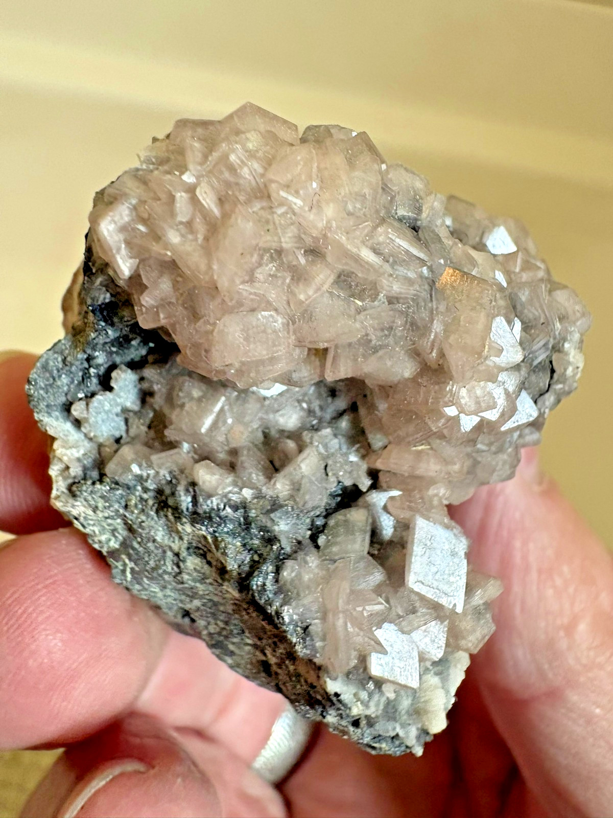 Smithsonite on Tennantite, “cobaltoan”, Tsumeb, Namibia