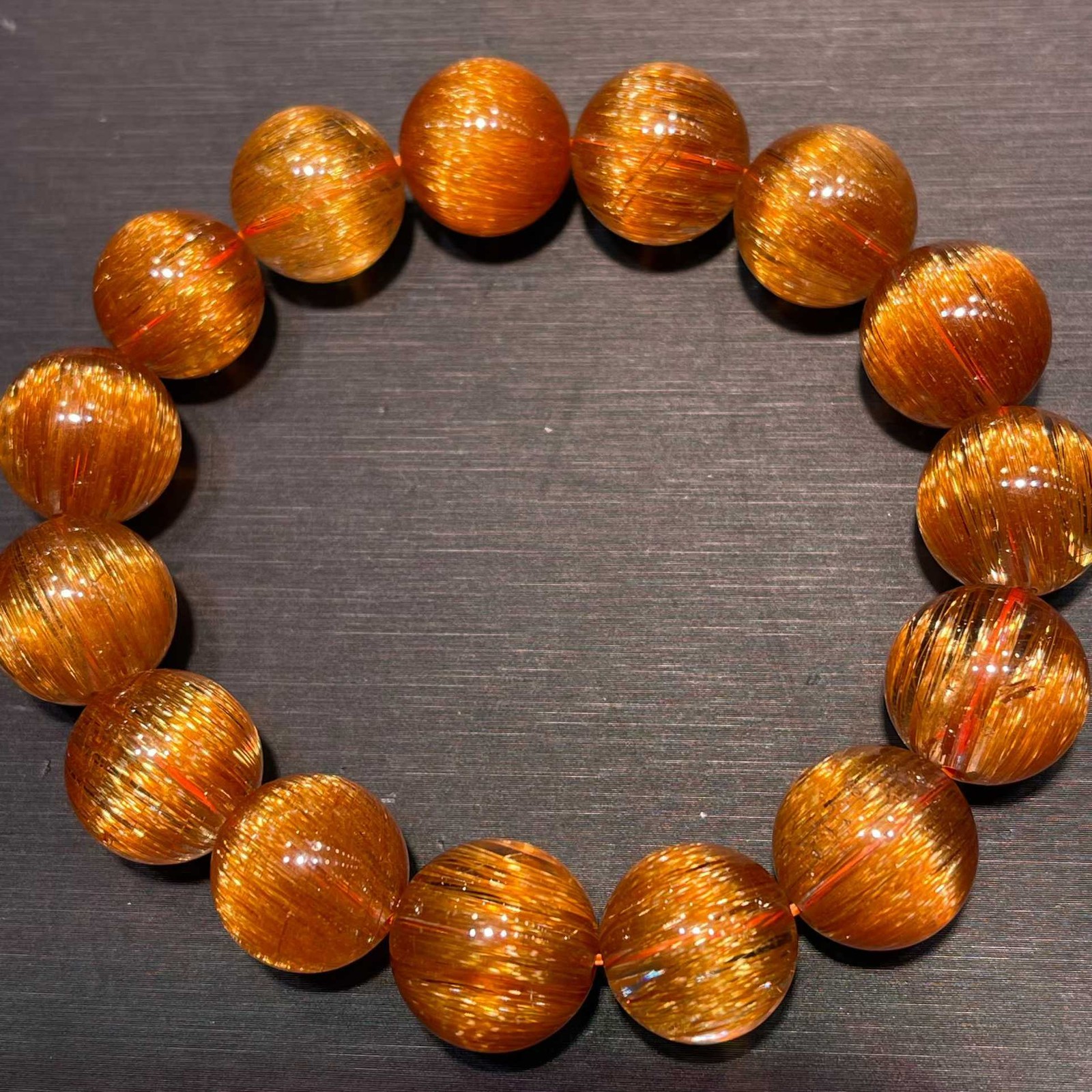 15MM TOP Natural Copper Rutilated Quartz Crystal Bracelet Luck Healing Jewelry