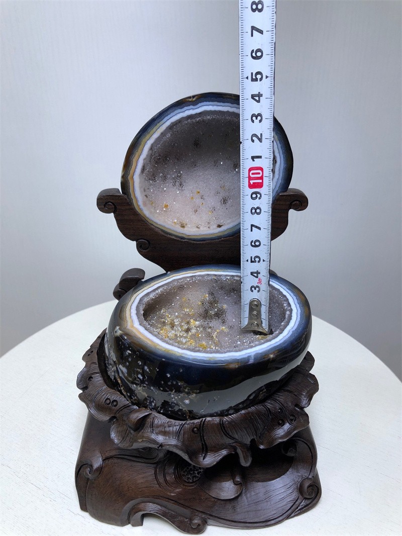 4.68LBNatural Agate Crystal Geode Quartz Bowl Wealth Spirit Energy Healing+Stand