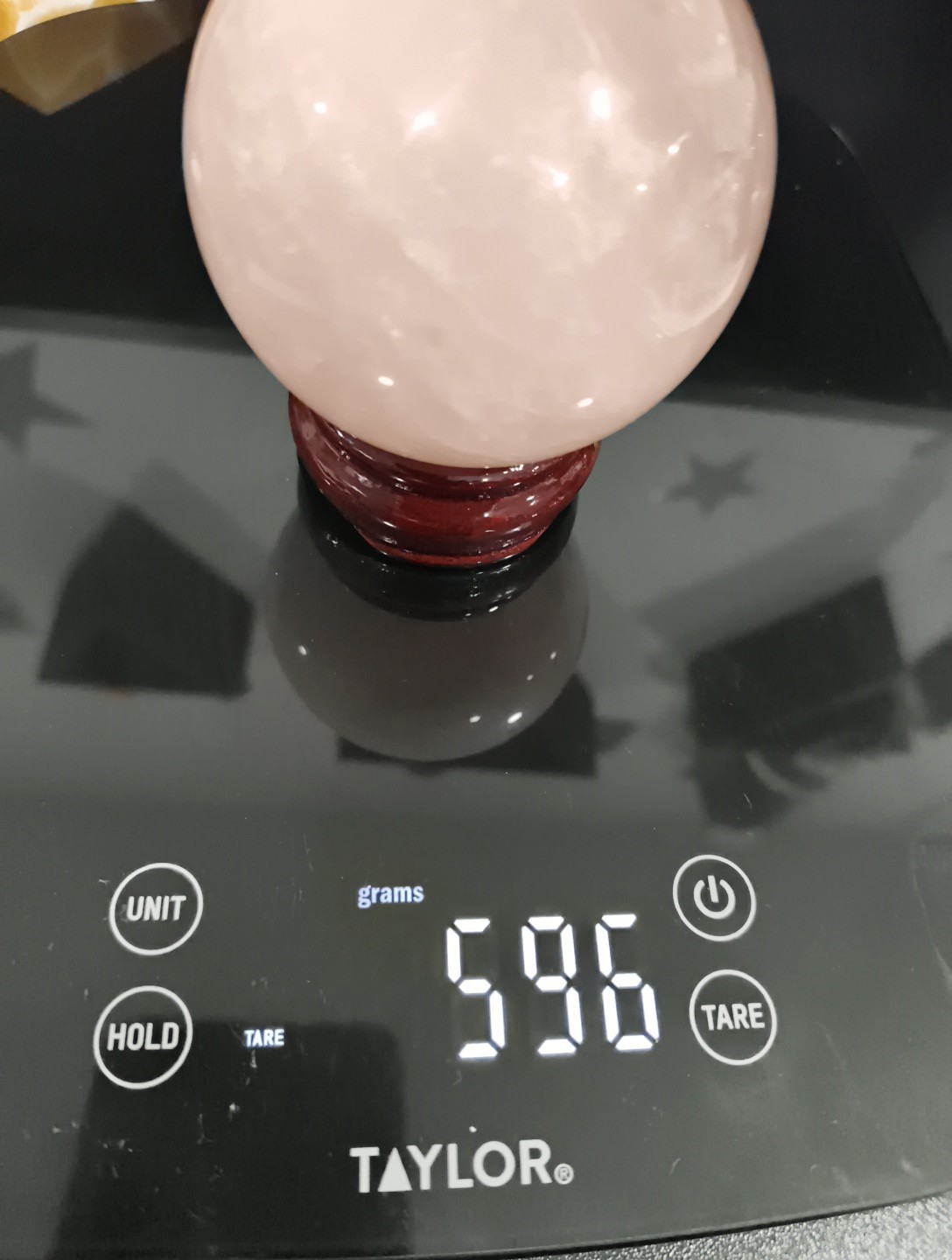 596 G Pink Rose Quartz Polished Sphere Crystal With Wooden Stand