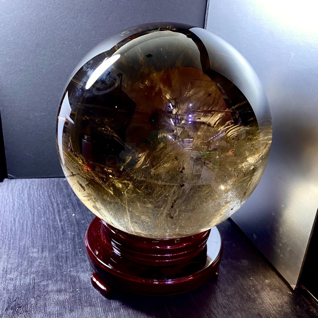 22lb Top Natural rare smoky crystal quartz sphere Energy ball healing gift+stand
