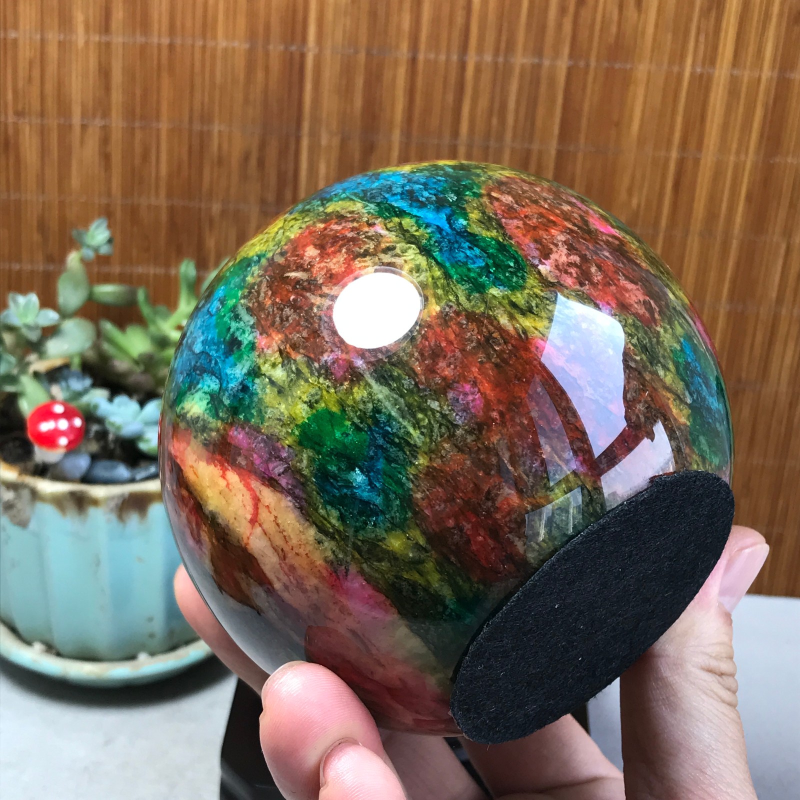 Natural “Seven Colors Jade” sphere Ball -Taiwan China 1.85kg Base Random A5809