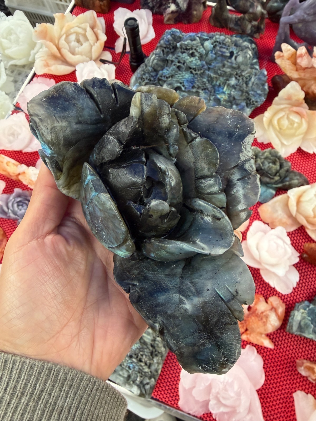 1pc Natural Labradorite Quartz Carved Crystal Flower Skull Reiki Healing Decor