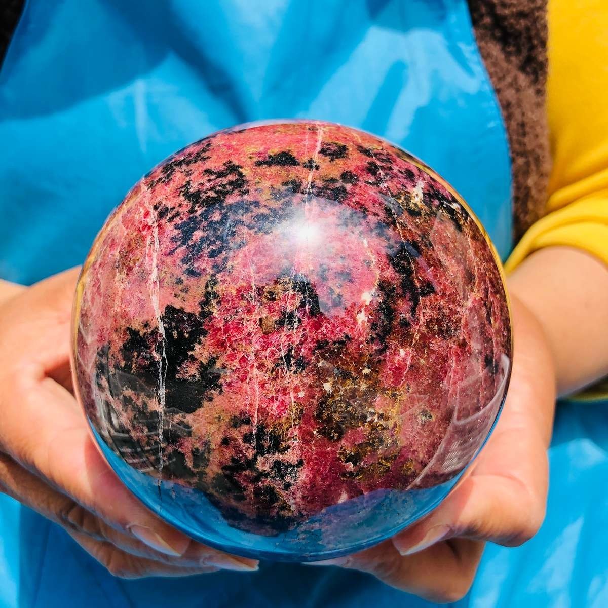 4.75 LB Natural Rhodonite Crystal Sphere Pink Black Healing Gem Stone 4775