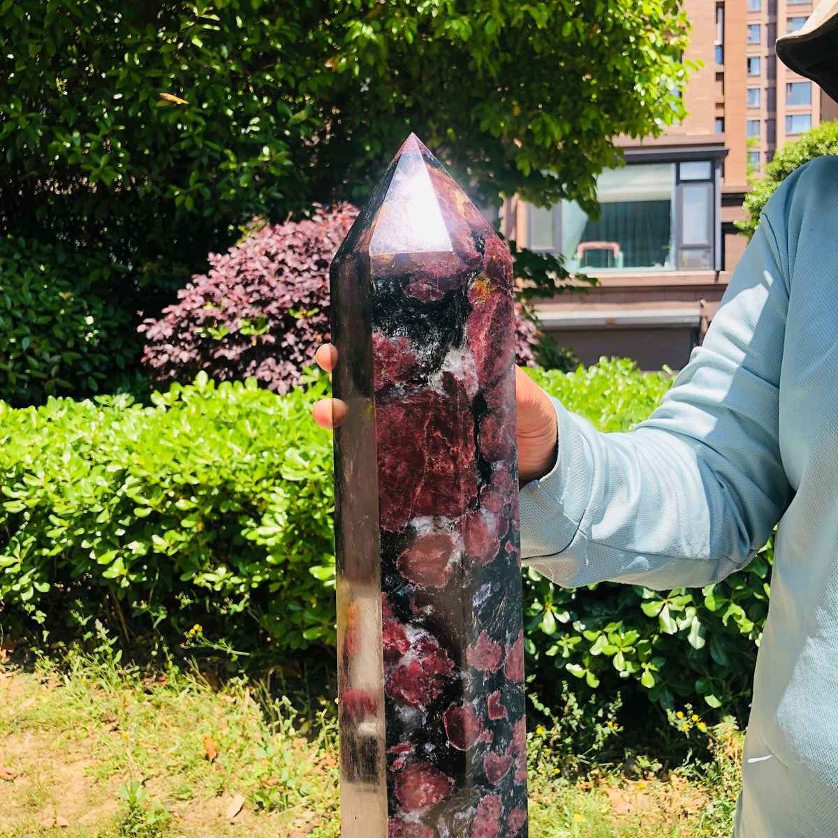 16LB Natural Garnet Fireworks Obelisk Quartz Tower Crystal Wand Point Healing