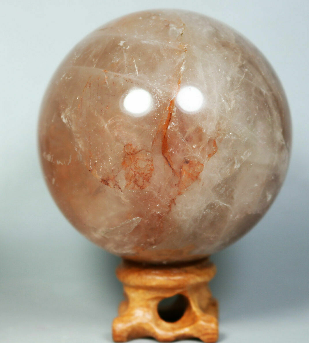 Natural RED FIRE QUARTZ Hematoid Crystal PHANTOM MULTI INCLUSIONS Sphere Stand