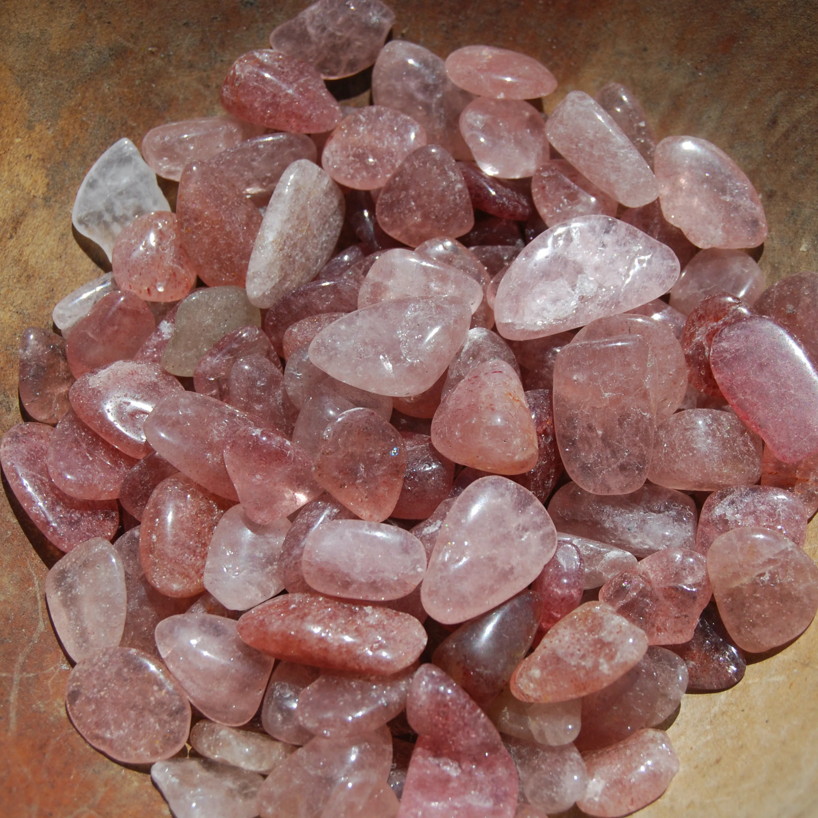 10pcs Strawberry Quartz Tumbled Stones, Tanzurine Quartz, Small Crystal Set