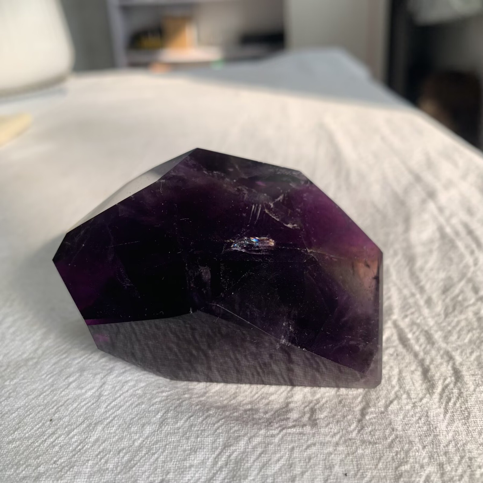 157g Faceted Amethyst Freeform Geometric Crystal Hand-Cut Stone Spiritual Decor