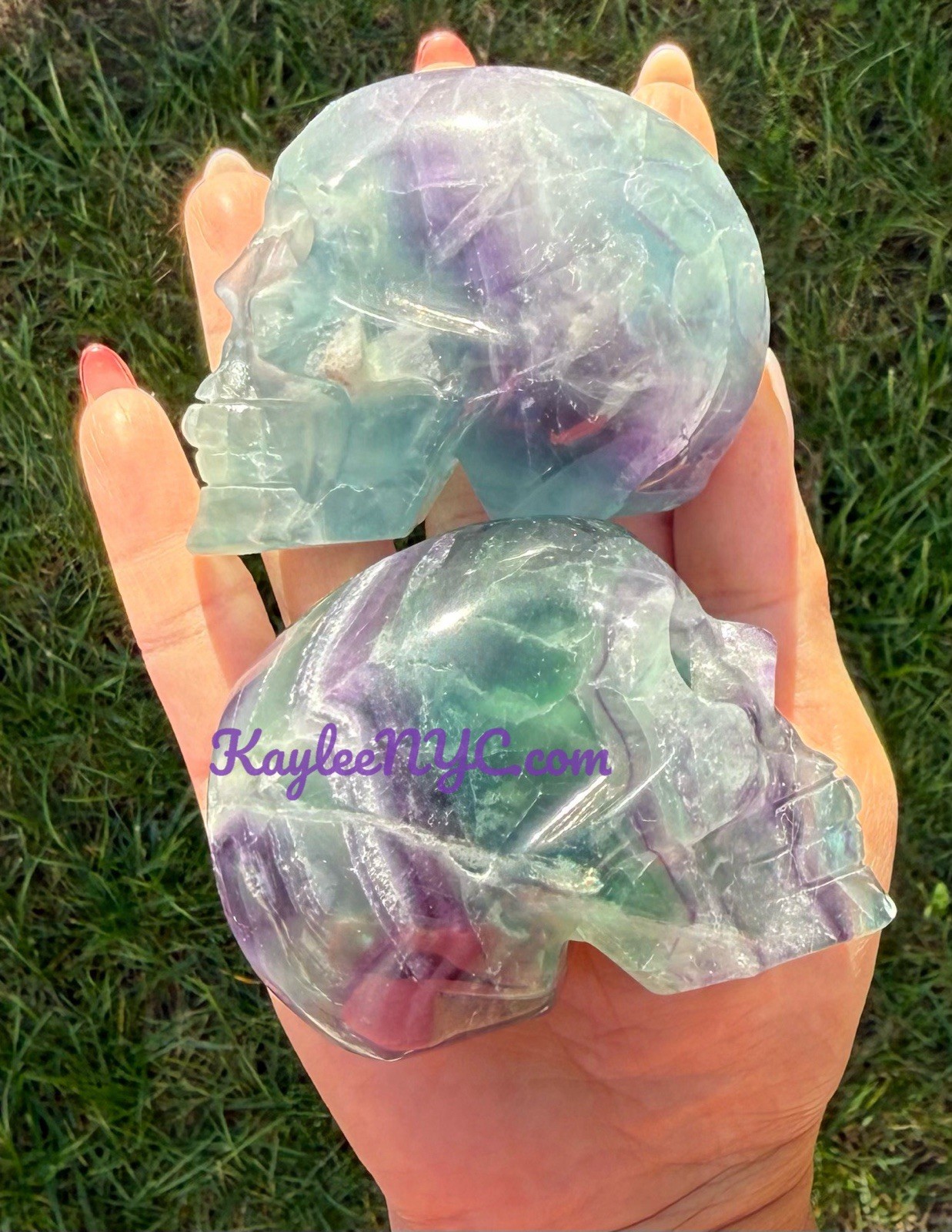 Wholesale Lot 4 PCs Natural Rainbow Fluorite Crystal Skull Healing Energy