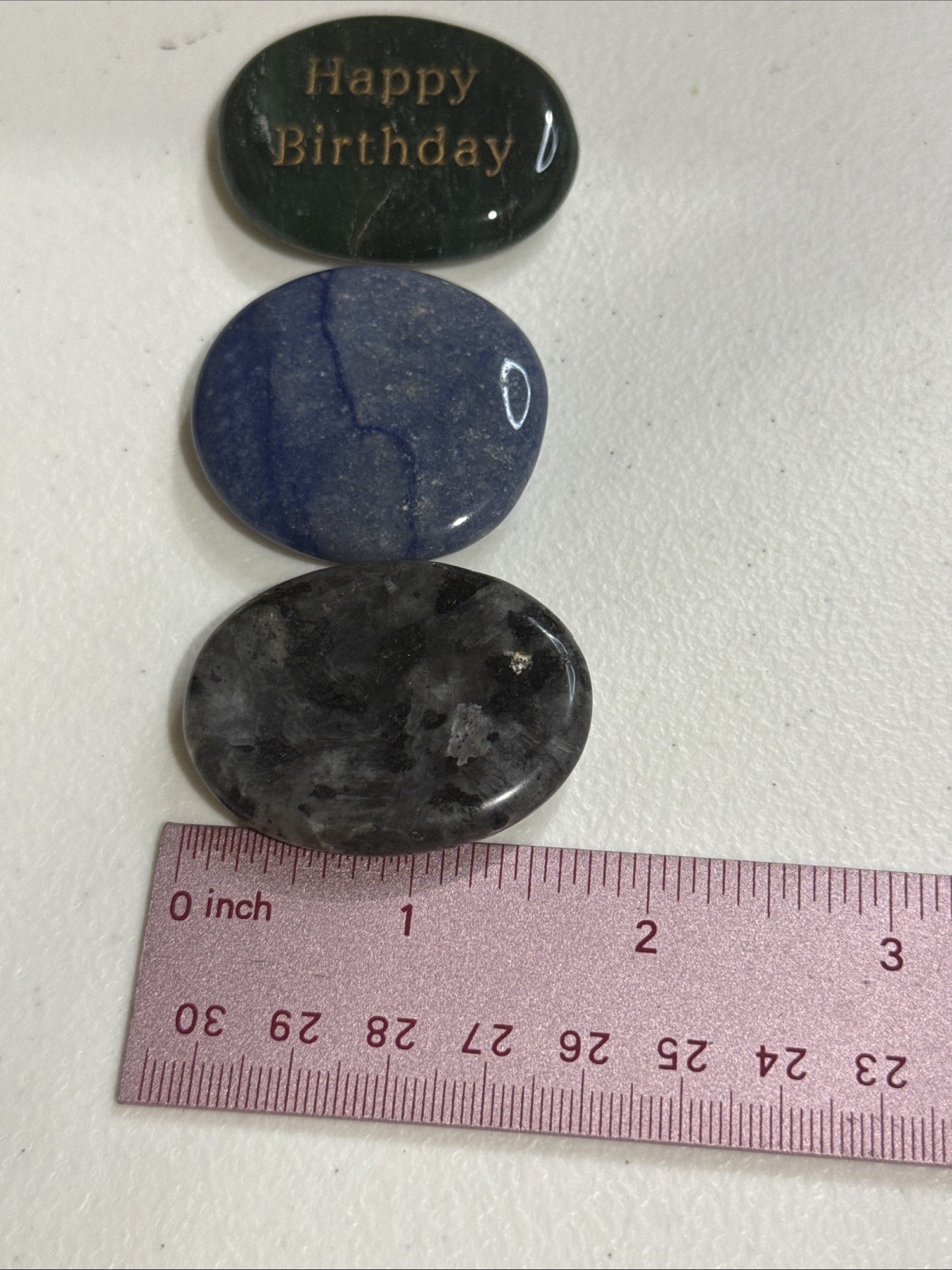 Lot of 6 Polished Stones – Mixed Colors, Engraved “Happy Birthday” Piece