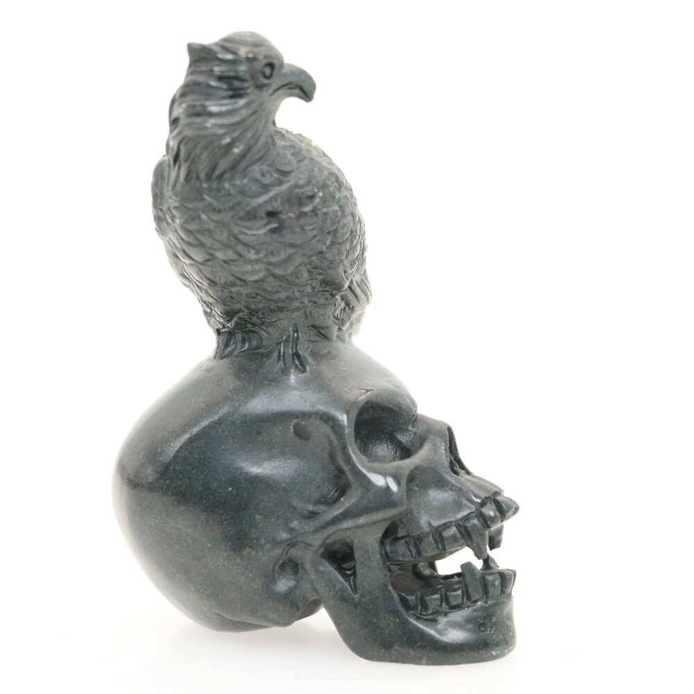 Height 3.4″ PLUM FLOWER STONE Carved Eagle Crystal Skull Crystal Healing Reality