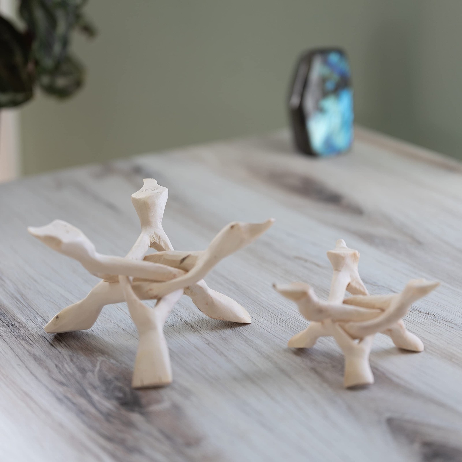 2 Piece Wooden Tripod Stand – 4″ & 6″ Hand-Carved Room Decor Holder ~ Ideal f…