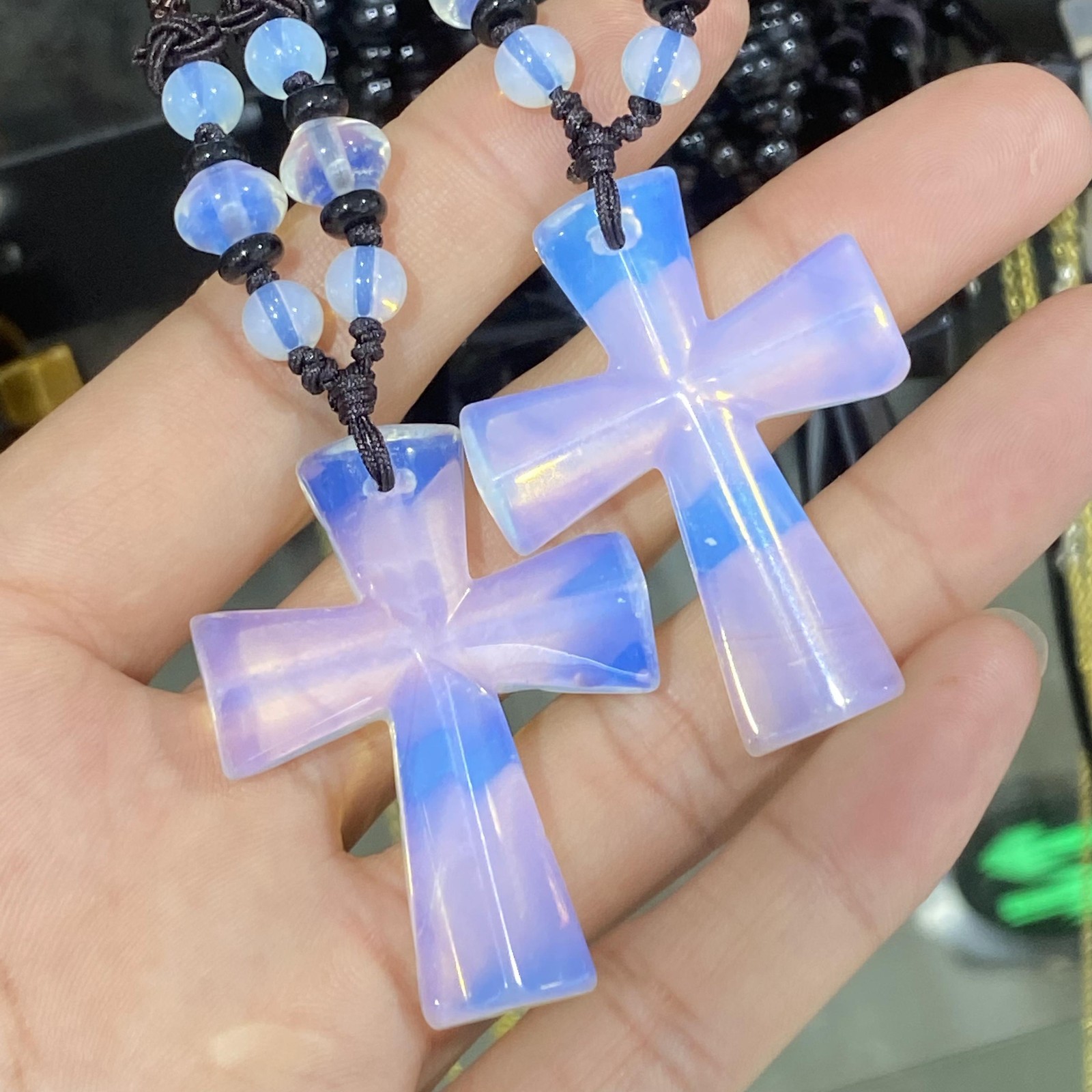 1.8″ Opalite Cross Quartz Crystal Skull Carved Pendant Gift 1pc