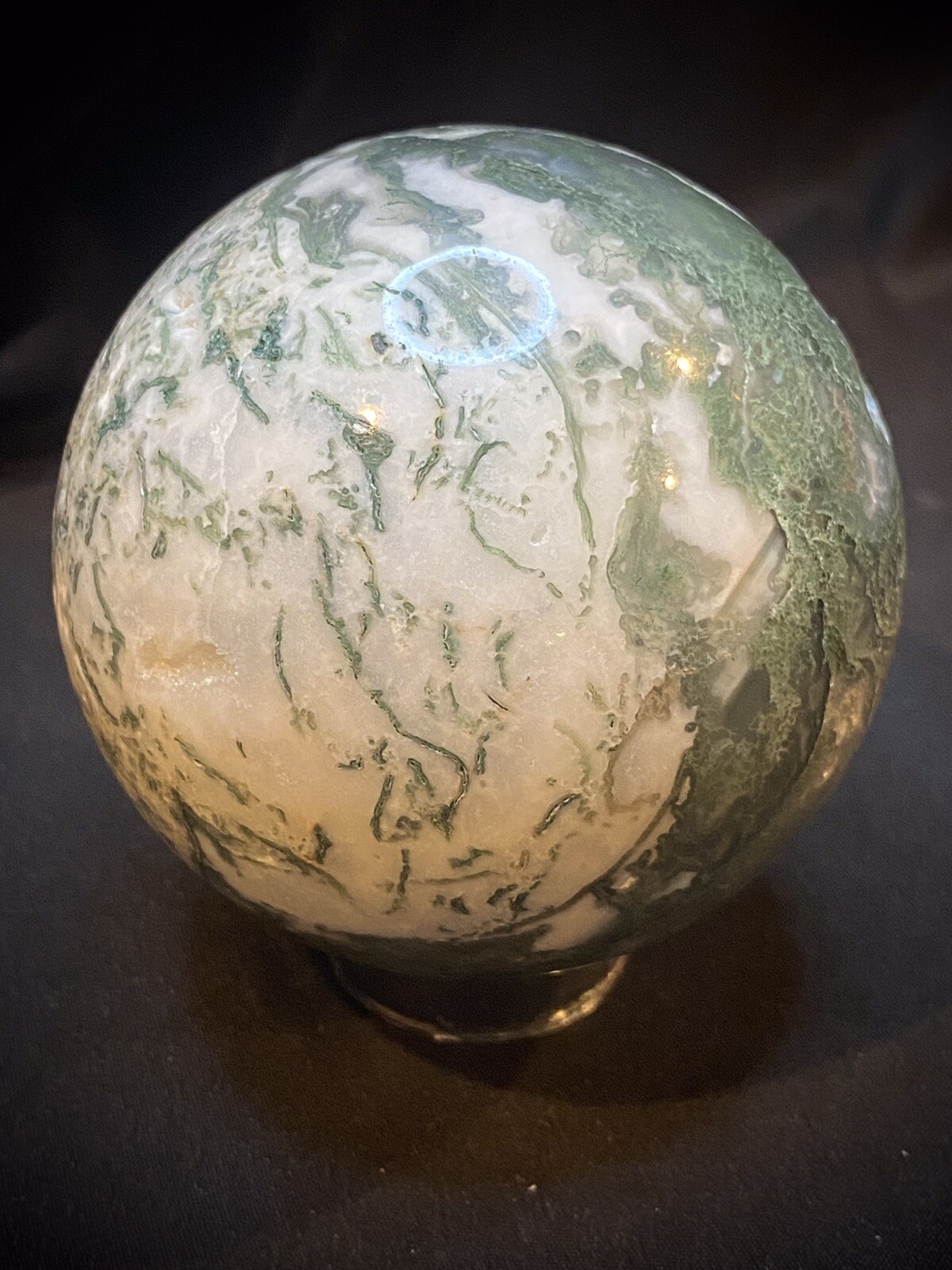 Druzy Moss Agate Sphere With Stand 3 Inches