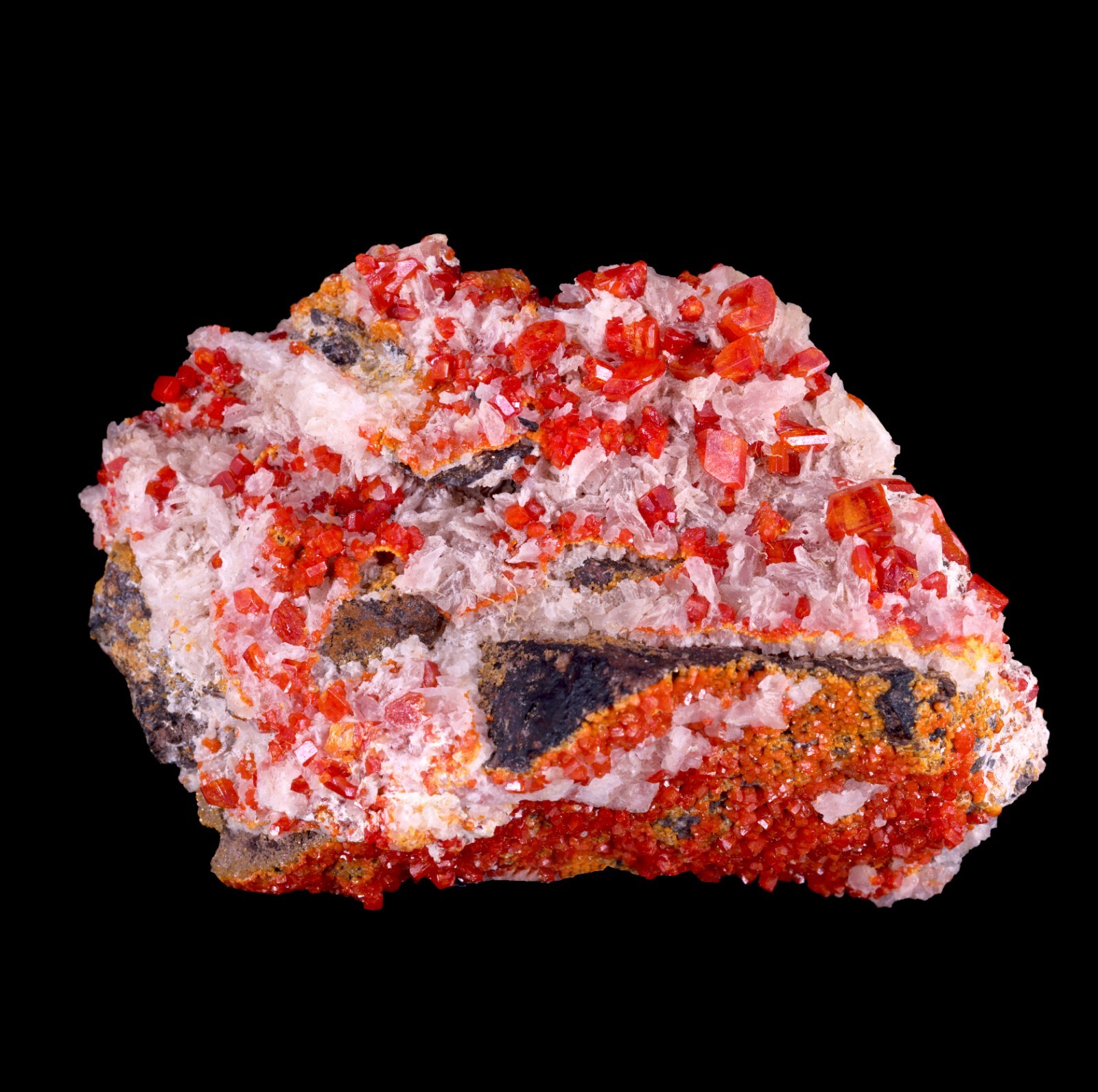 Bright Red Vanadinite Crystals on Calcite – Old Yuma Mine, Arizona!