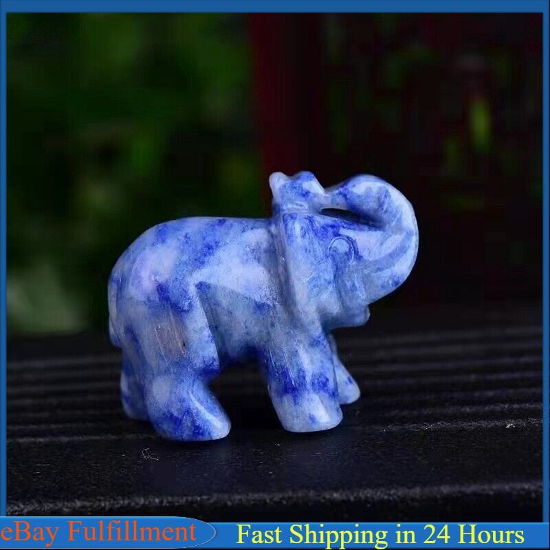 Natural Blue Sodalite Quartz Crystal Carved Baby Elephant Healing Energy Stone
