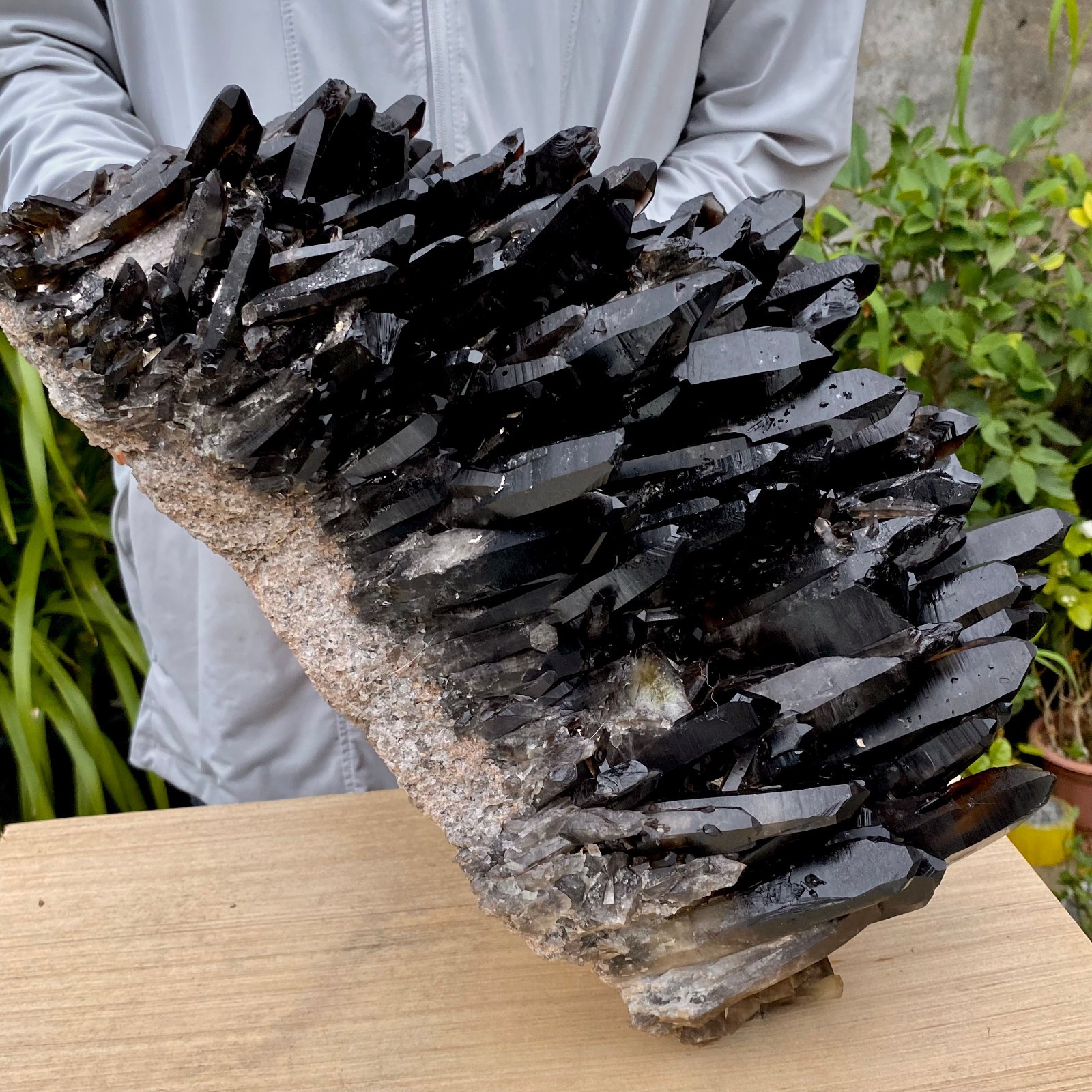 36.7LB Large Natural Smoky Black Quartz Cluster Crystal Specimen Healing