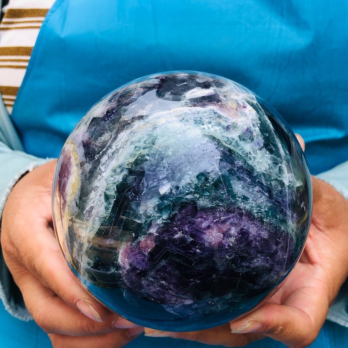5.25LB Rare Natural Fluorite Sphere Quartz Crystal Ball Reiki Healing 5506