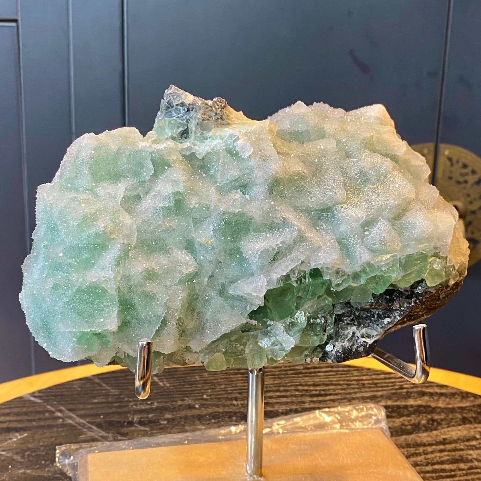 3.83LB Natural green cubic fluorite quartz crystal cluster mineral specimen