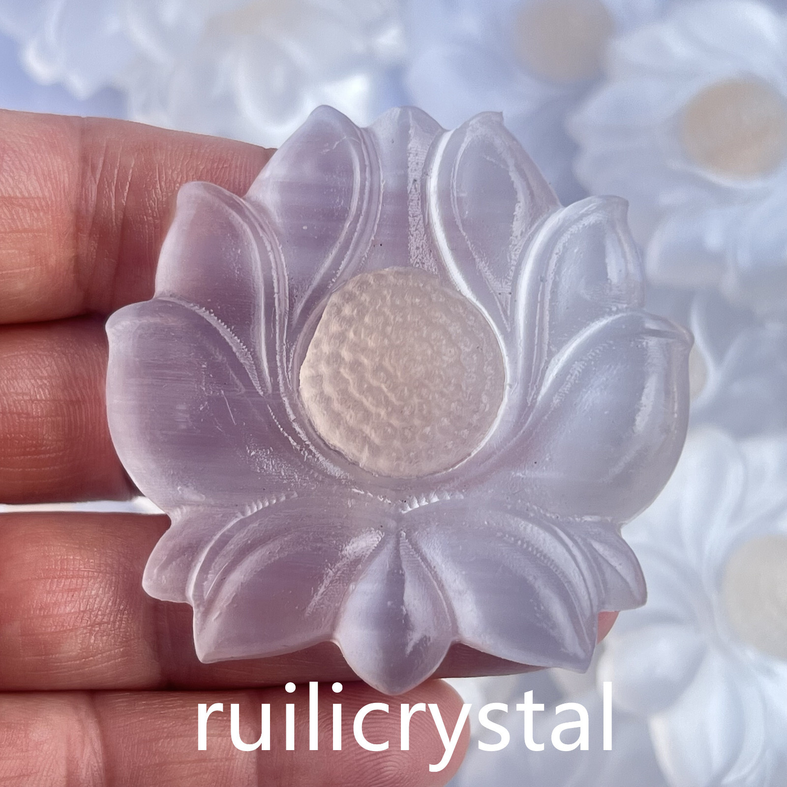 3 ” Natural Gypsum Quartz Hand Carved flower Skull Crystal Healing 1pc