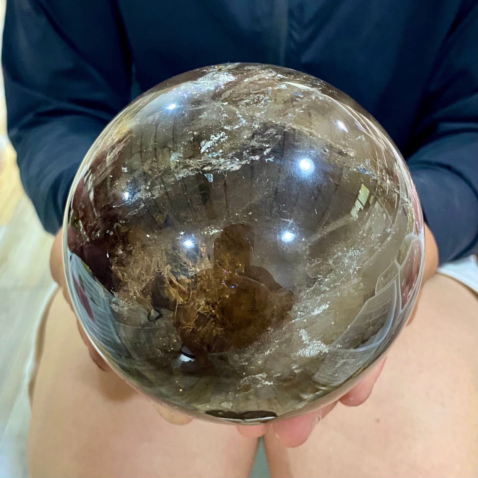 3.72LB Natural smoky Crystal Clear Quartz Crystal Sphere Ball Healing Meditation