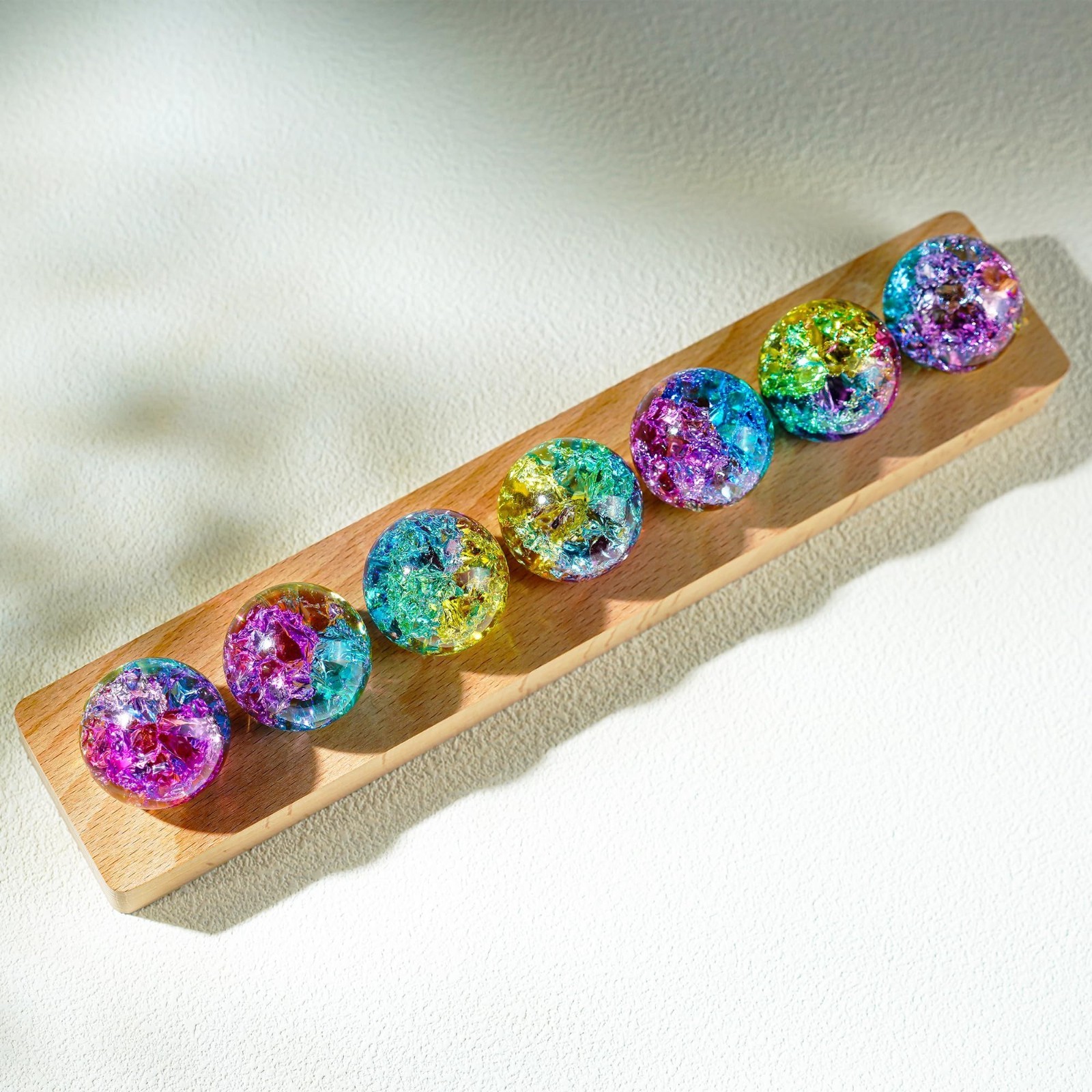 7pcs Colorful Healing Crystals Spheres for Meditation & Home Decor with LED Stan
