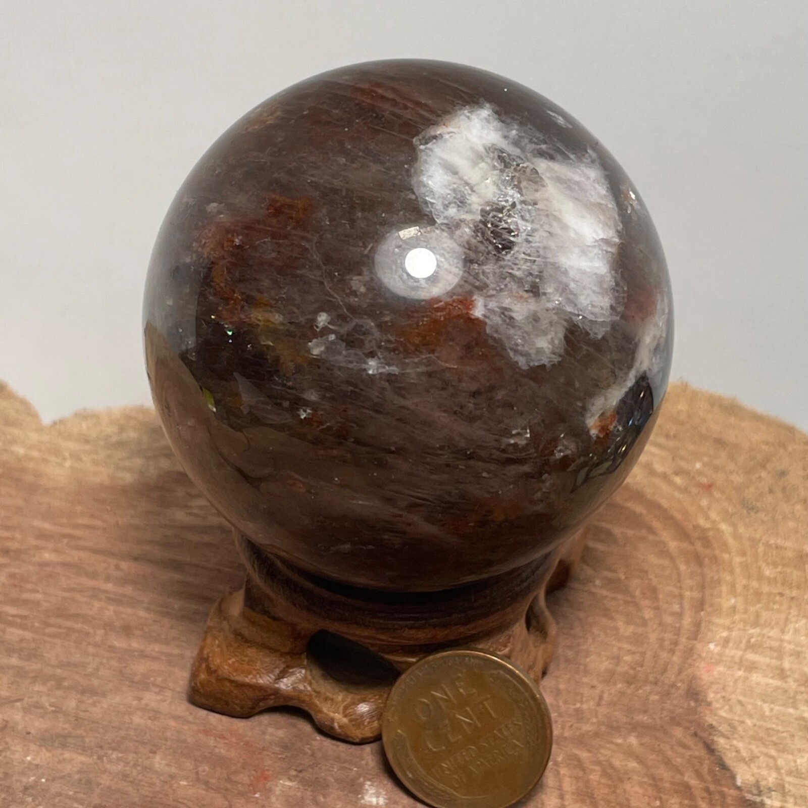 **No Stand** Quartz Sphere Rainbows Garden Hematoid Smoky 240 Grams