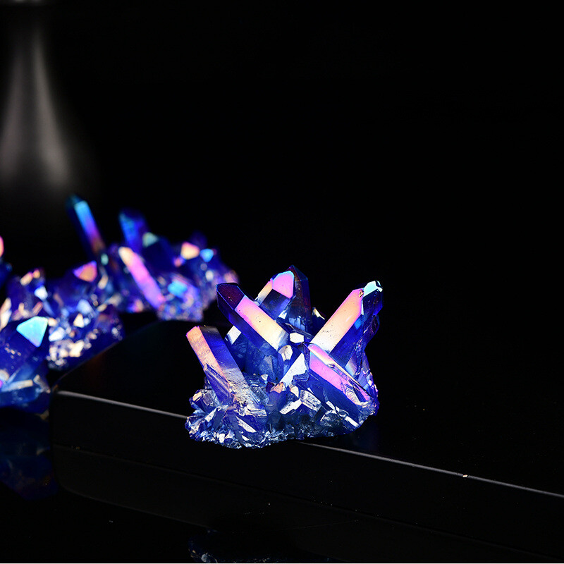 50g Natural Aura Blue Titanium Ore Stone Quartz Crystal Cluster Energy Specimen