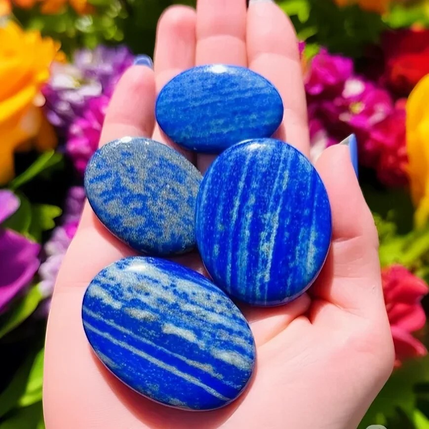 Natural Lapis Lazuli Smooth Polished Gemstone Healing Crystal Palm Worry Stone
