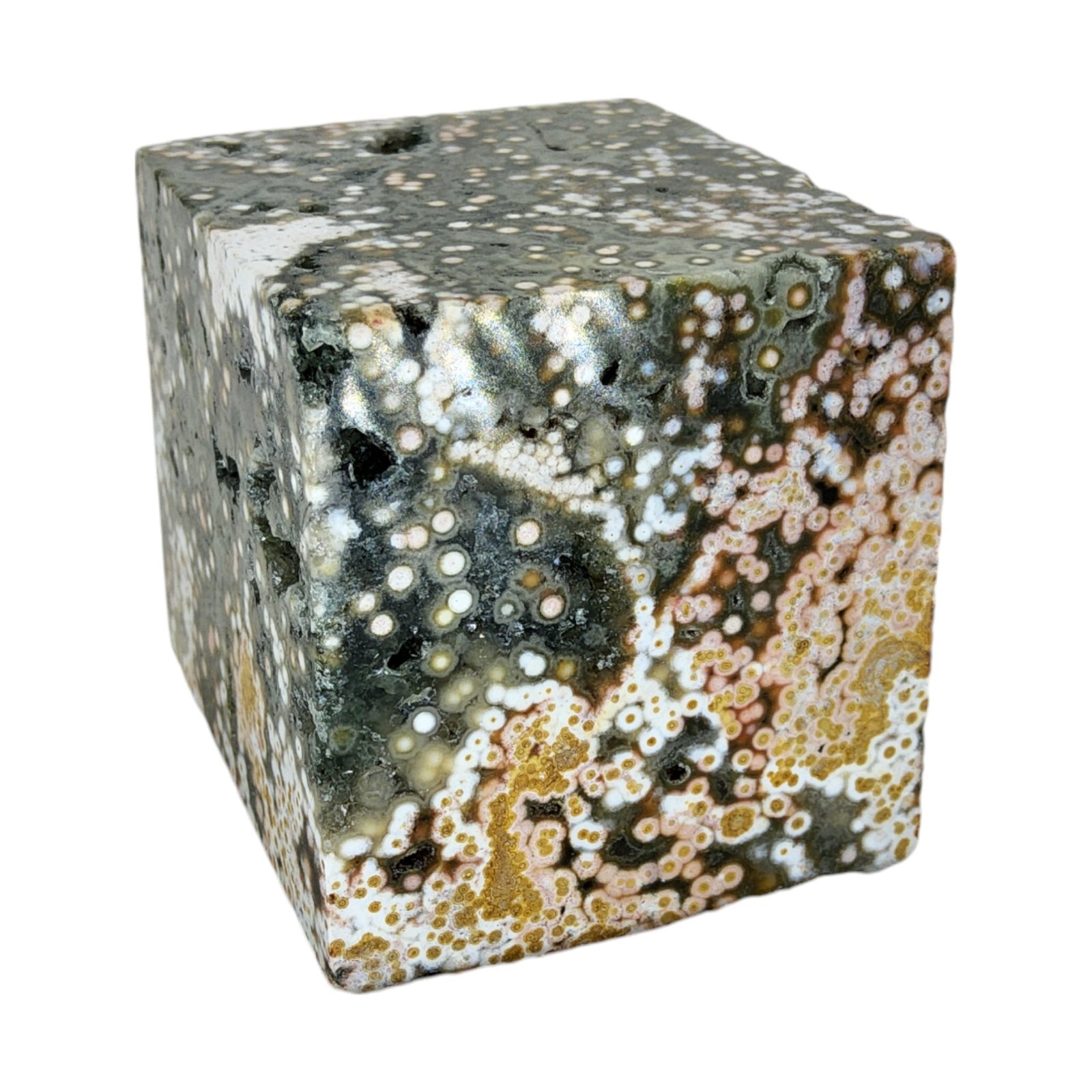 Ocean Jasper, 1 5/8 inch, cube, high quality, orbicular, specimen, #R-6272