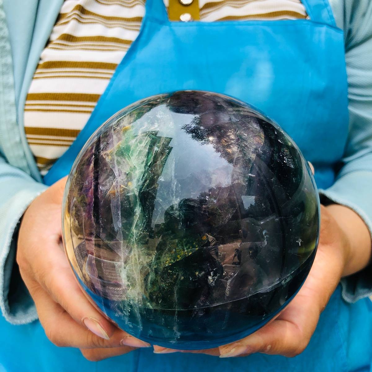 6.13LB Natural Crystal Rainbow Fluorite Sphere Display Ball Reiki Healing