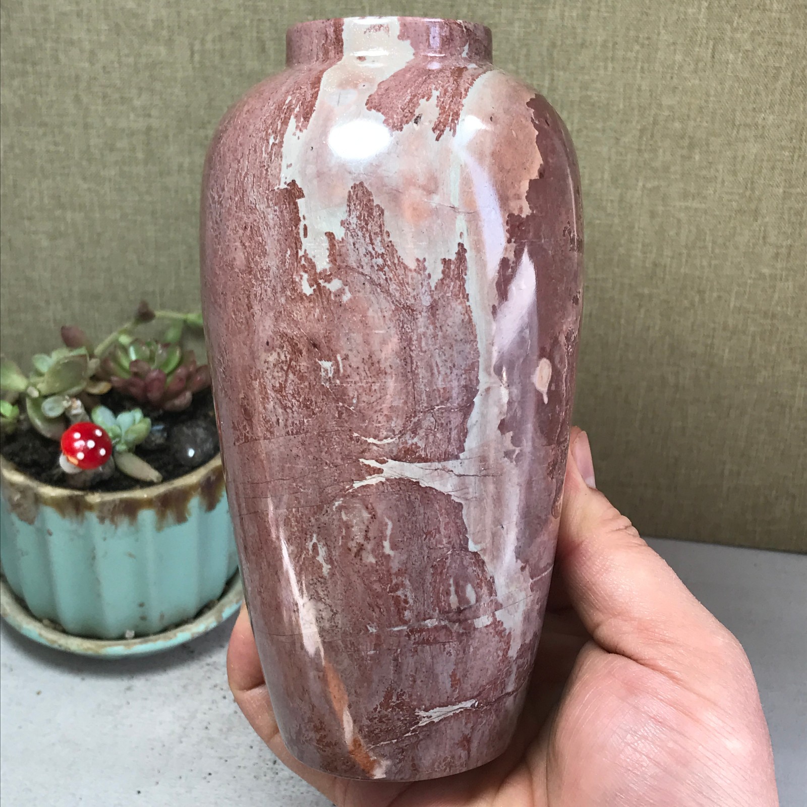 Natural Chinese painting vase stone crystal ornaments for home decoration A4164