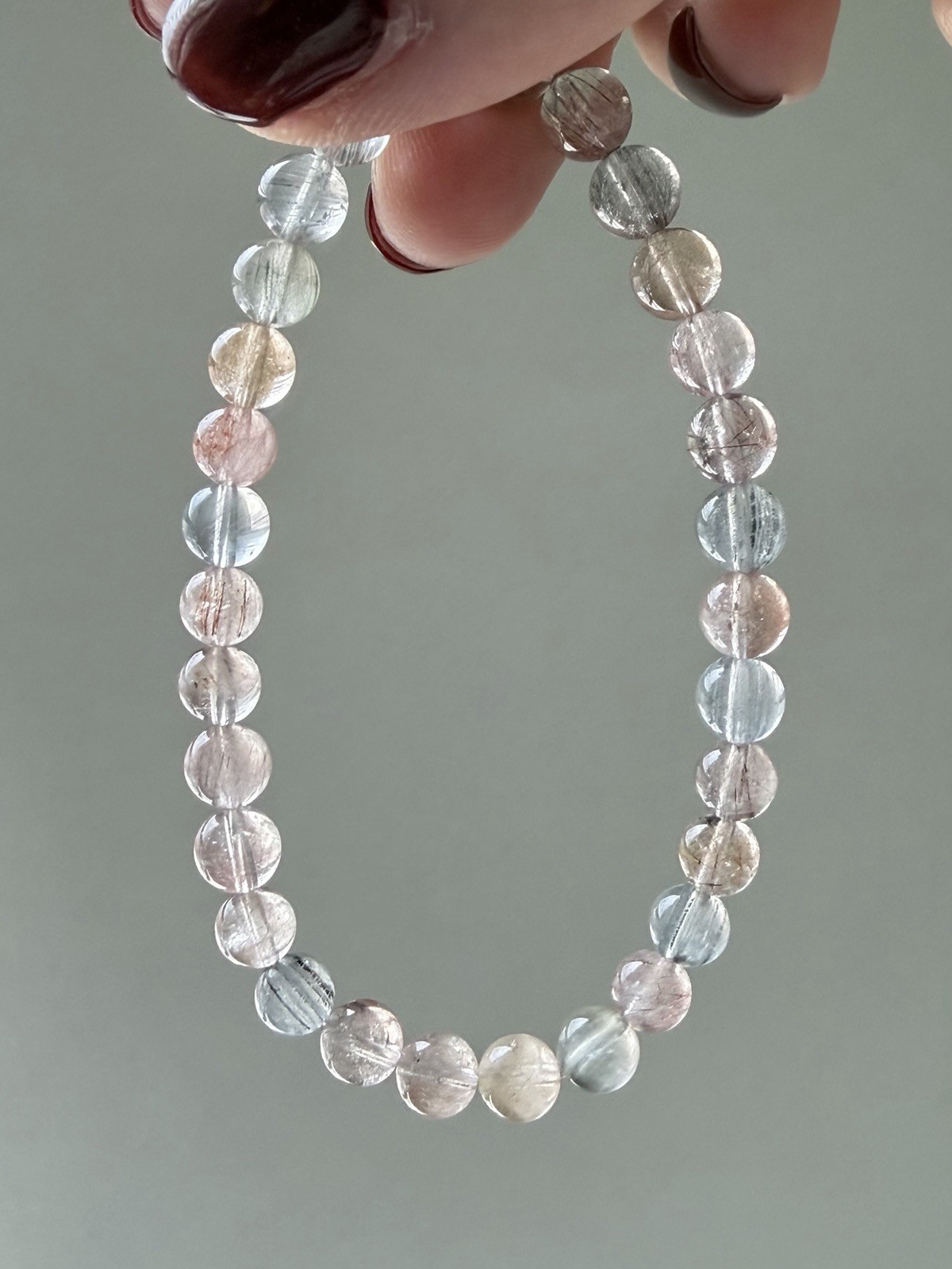 Natural Pastel Transparent Rabbit Hair Quartz Bracelet | Soft Needle Rutile 6mm