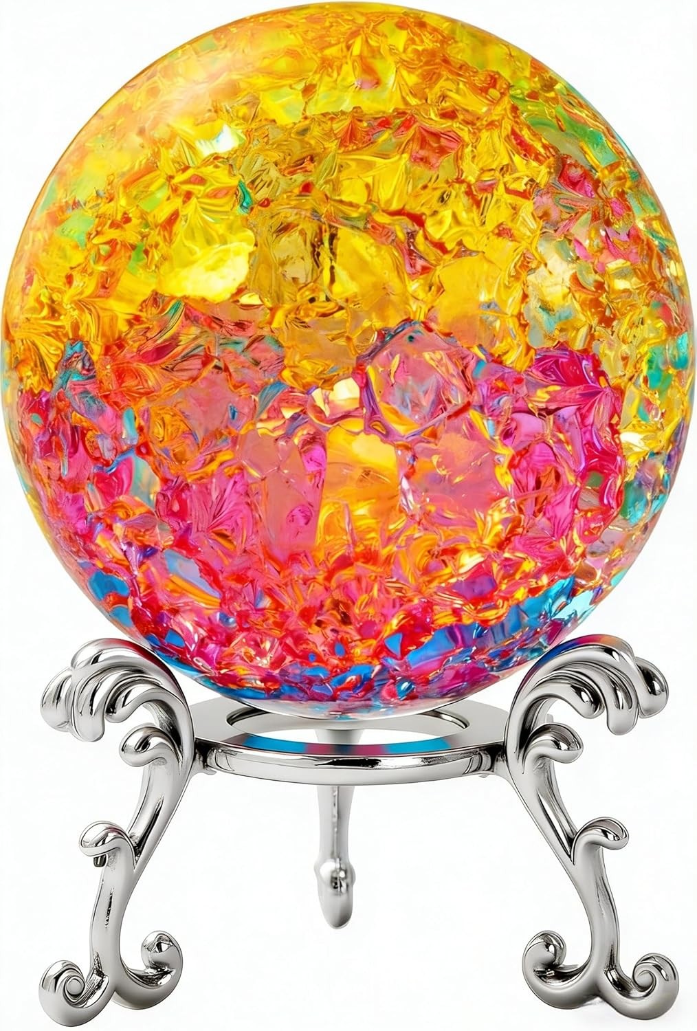 60mm Ice Cracked Crystal Ball Paperweight with Stand Decorative Healing Glass Ba