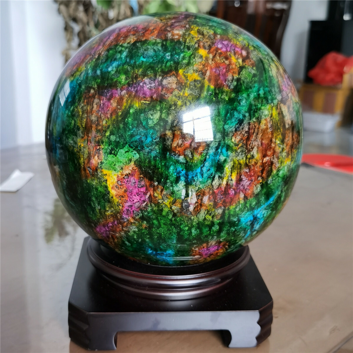 12.4kg Natural “Seven Colors Jade” sphere specimen -Taiwan China +stand 11