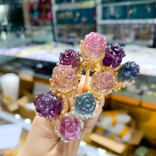 5pc Natural Fluorite Quartz Carving Rose Flower Skull crystal Reiki healing Gift