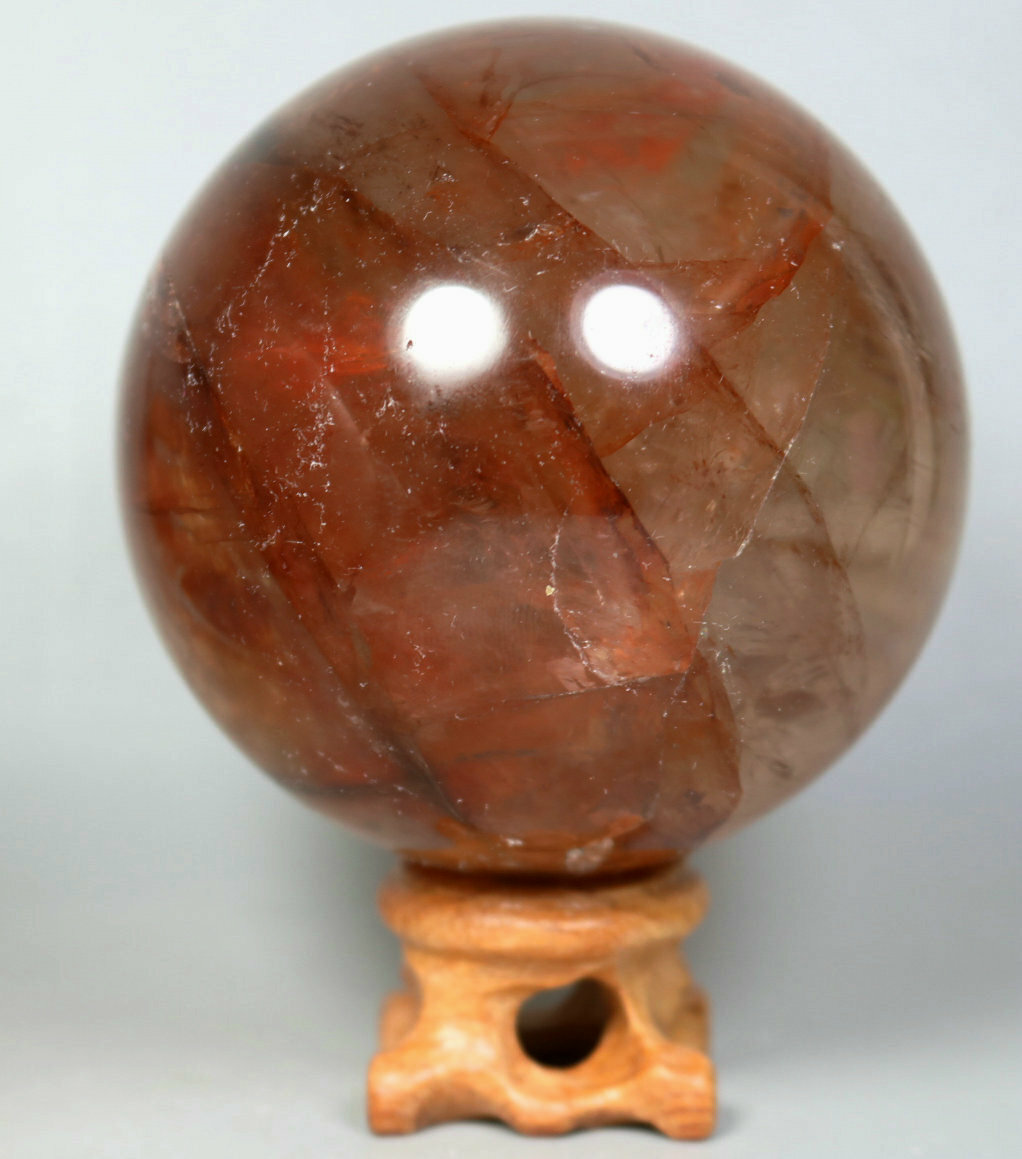 Natural RED FIRE QUARTZ Hematoid Crystal PHANTOM MULTI-INCLUSIONS Sphere/Stand
