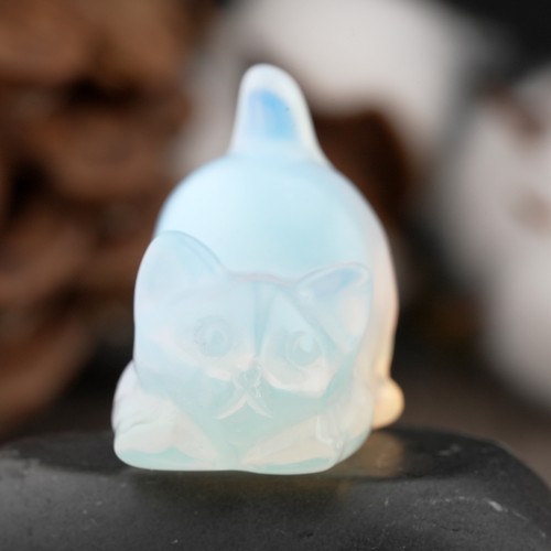 Opalite Crystal Cat Carving Stone Healing Protection Trinket Cat Lover Tier Gift