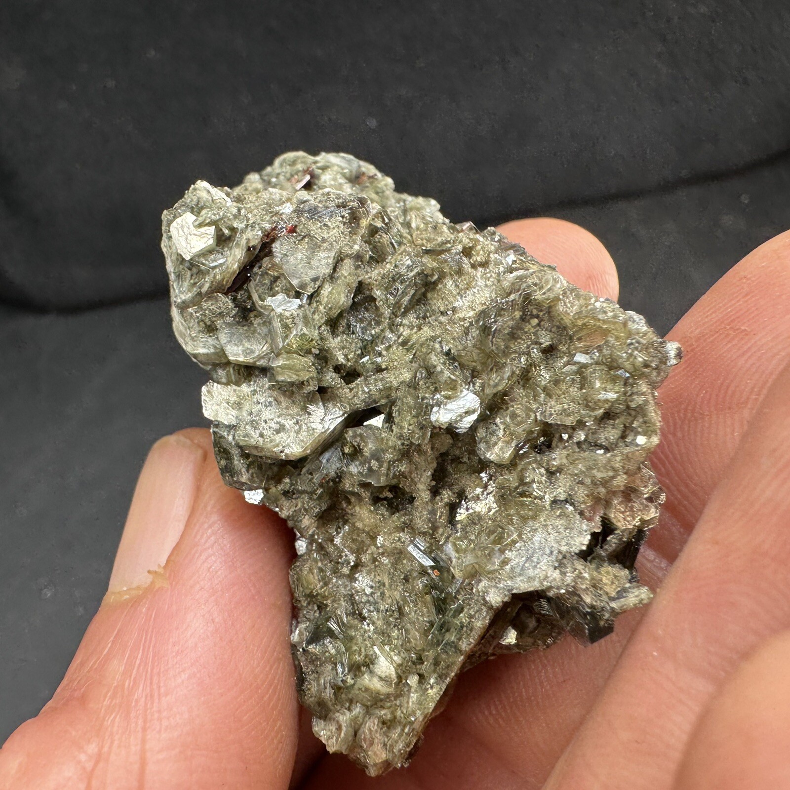 Lot of 4 Green Crystalized Mica Crystal Clusters with Rare Red Rutile Crystals
