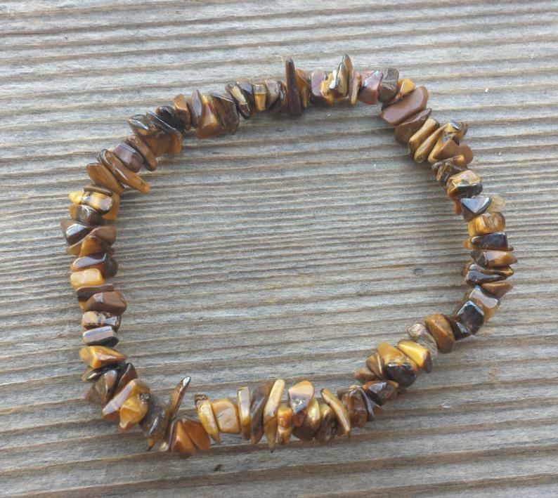 NATURAL TIGER EYE STONE GEMSTONE STRETCHY CHIP BRACELET