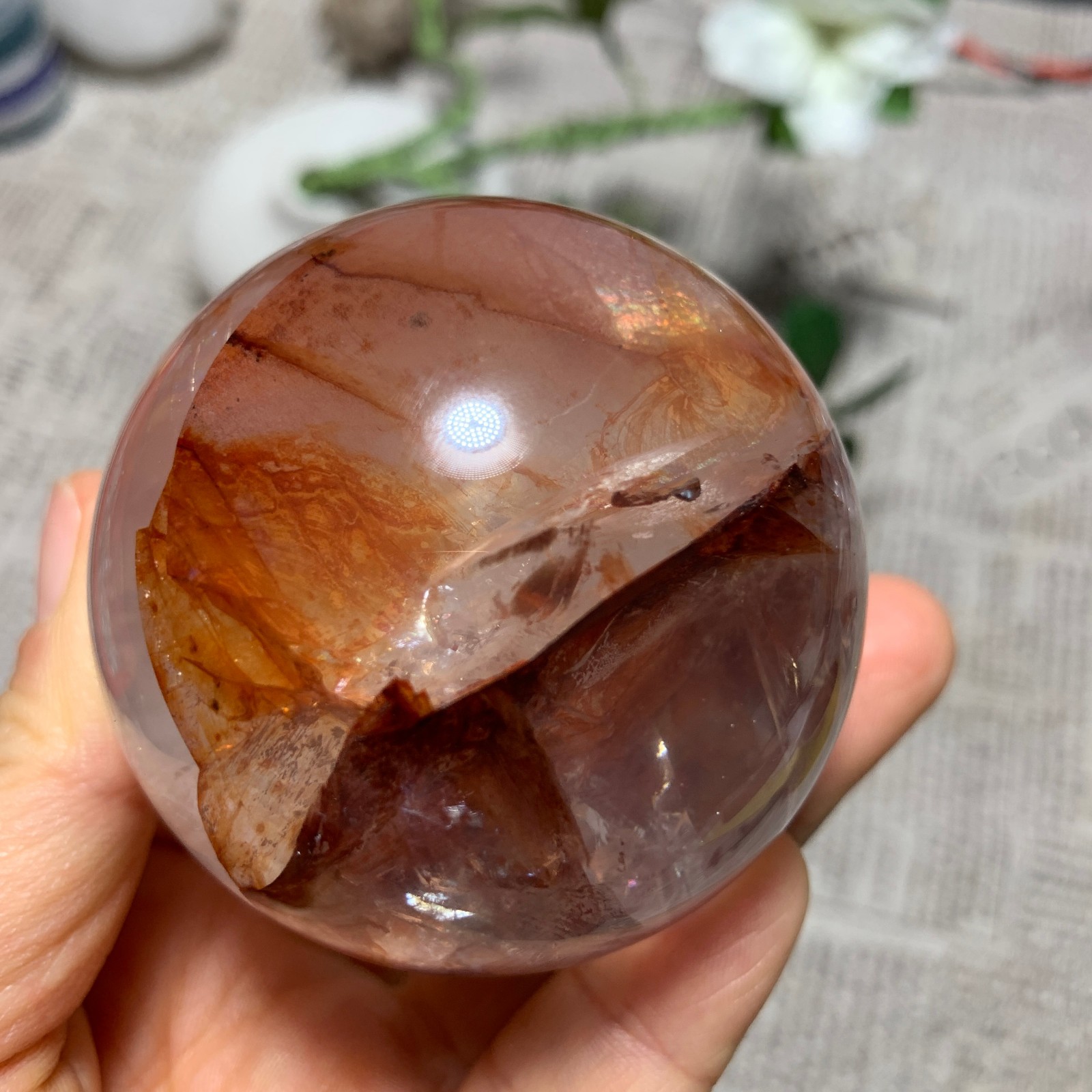 344G Natural Red Gum Flower Ball Crystal Sphere Specimen Energy Healing Reiki