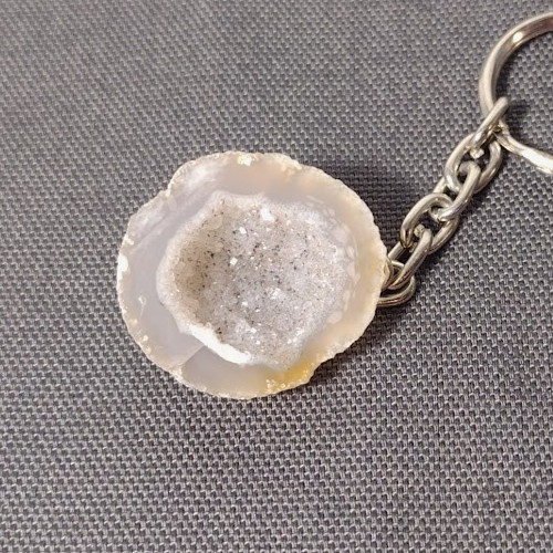 Quartz Crystal Geode Key Ring / Keychain 3.75″ ~ Natural Agate, Brazilian Stone