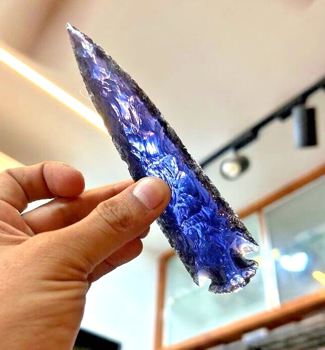 6″ Large Amethyst Glass Crystal Purple Arrowhead Healing Crescent Handmade Arrow