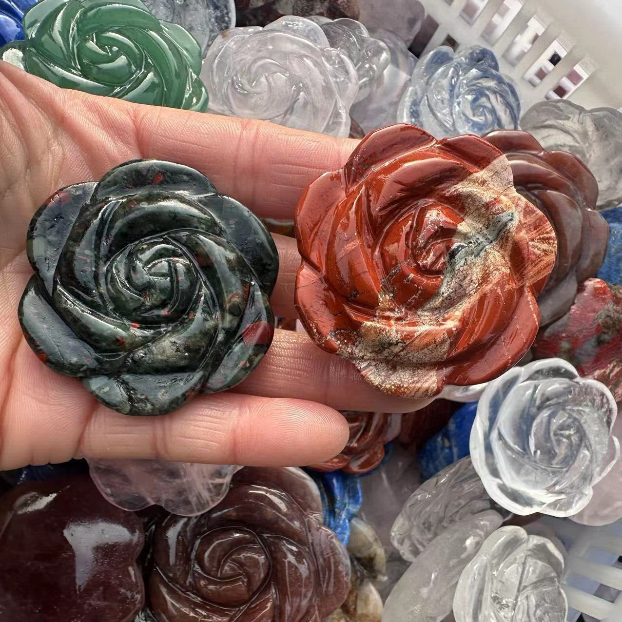 2″ Natural Mix Quartz hand Carved Crystal rose flower reiki Healing random 1pc
